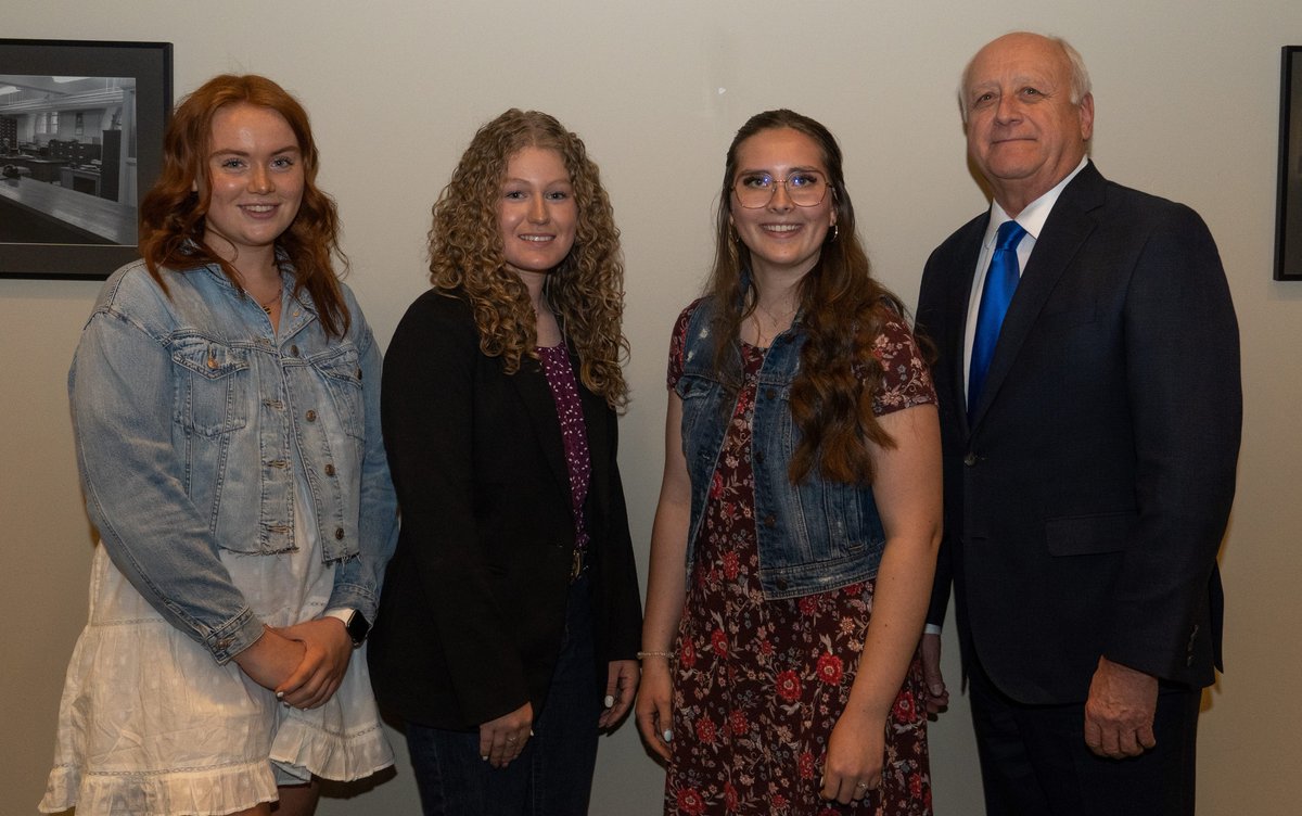 Meet the 2023 Saskatchewan Agriculture Student Scholarship recipients, from left: Danielle Dyok, Caitlyn Spratt (grand prize), Katherine Andree, and Minister David Marit. Not pictured: Emery Cholin. Photo: Government of Saskatchewan