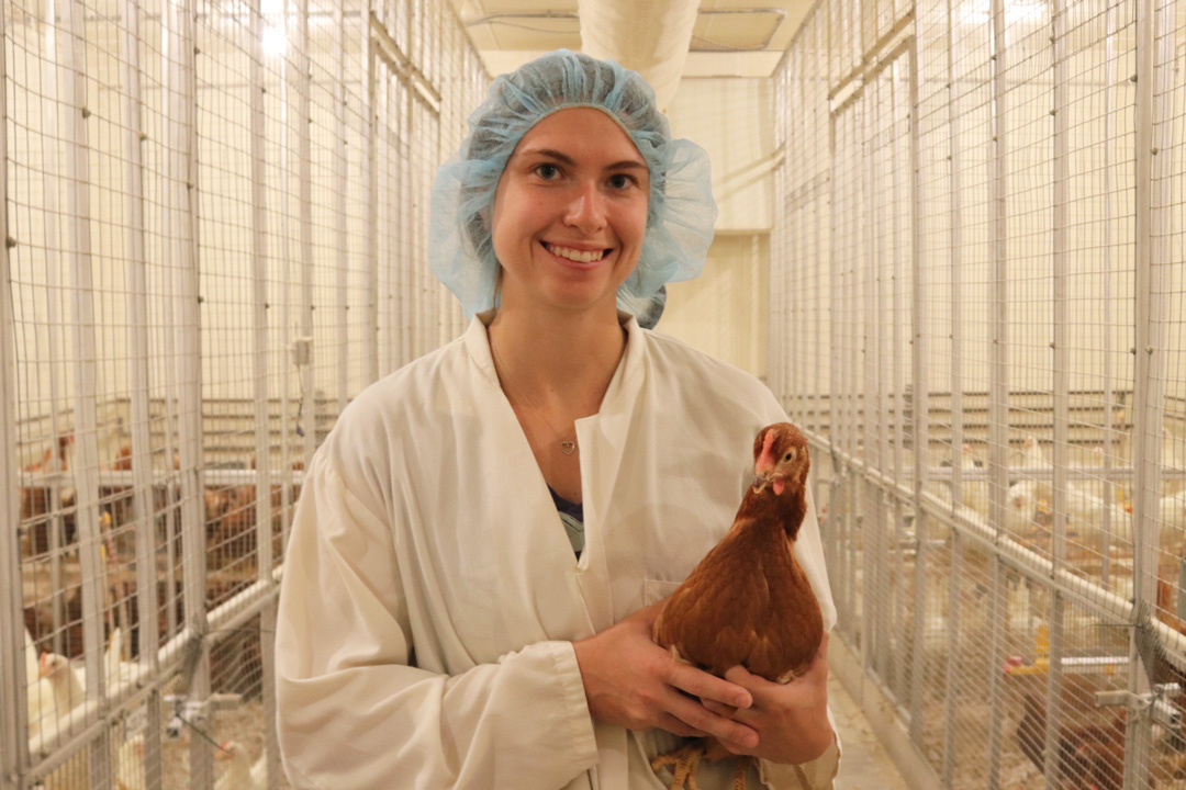 Nicole Shaw is a summer student intern with the University of Saskatchewan Poultry Research and Teaching Unit. (Photo by Ian Goodwillie)