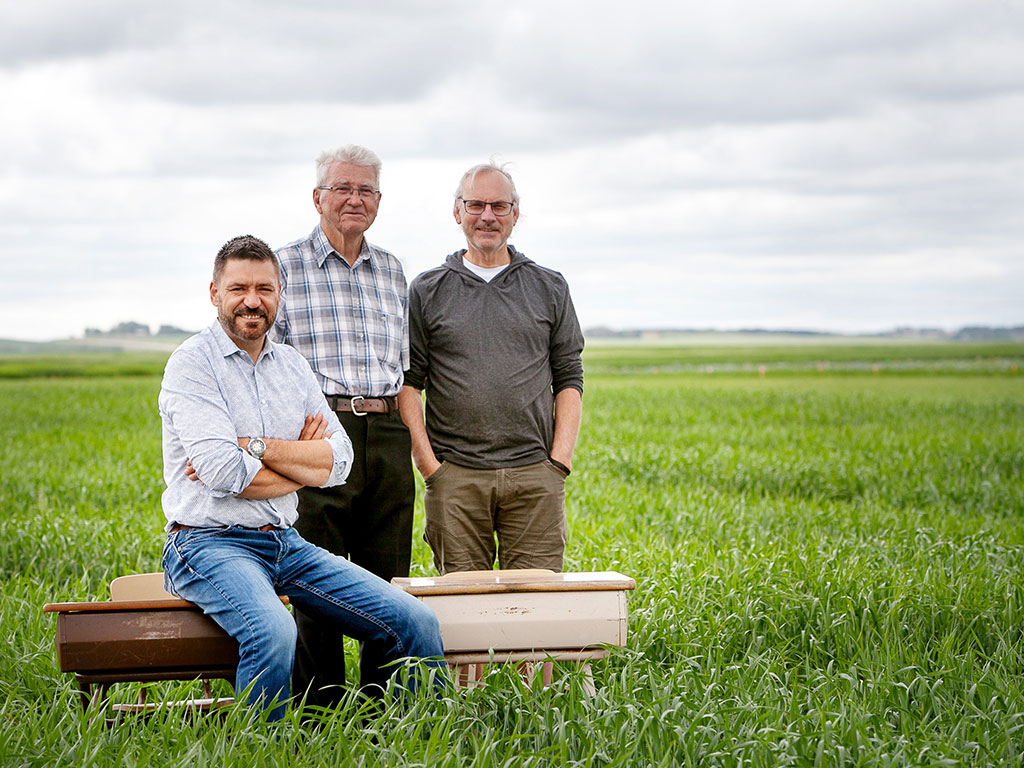 CDC wheat breeders: Dr. Curtis Pozniak, Dr. Bob Baker and Dr. Pierre Hucl. (Photo: Christina Weese)