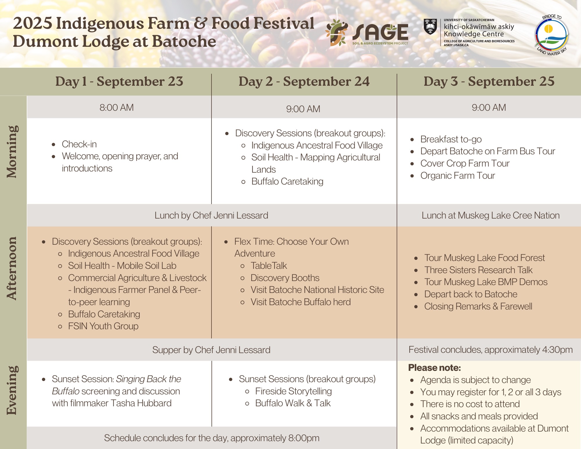 farm and food festival 3-day agenda